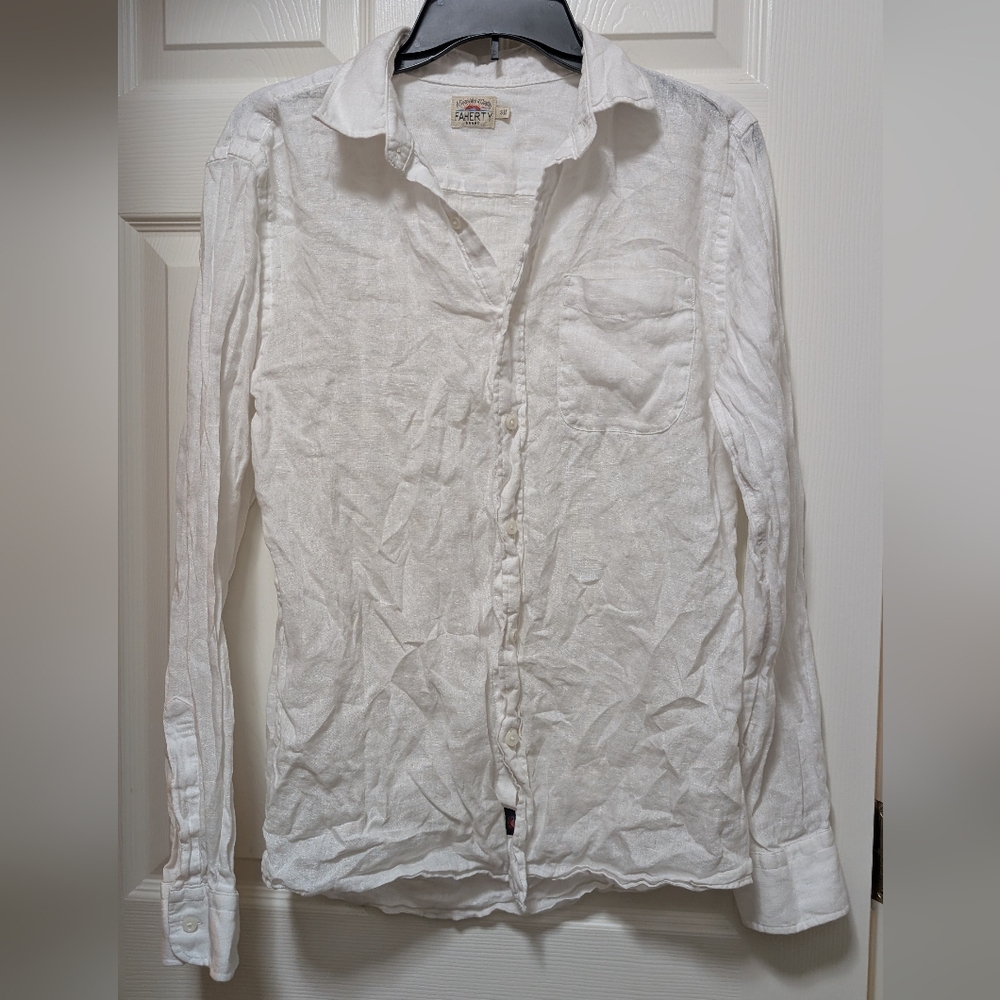 Faherty Sands Linen Shirt White Size Small S Long Sleeve Button Up